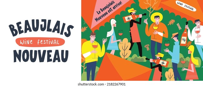 Beaujolais Nouveau Wine Festival. Vector poster, banner. The Beaujolais Nouveau inscription has arrived.