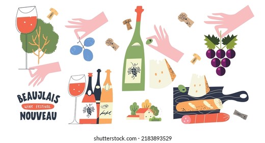 Beaujolais Nouveau Wine Festival. Vector illustration, a set of design elements for a wine festival.