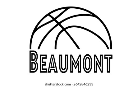 Beaumont – first name in sporty style with a stylized basketball sketch. Black vector graphic, ideal for banners, cards, sweatshirts, prints, Cricut, Silhouette and sublimation projects.