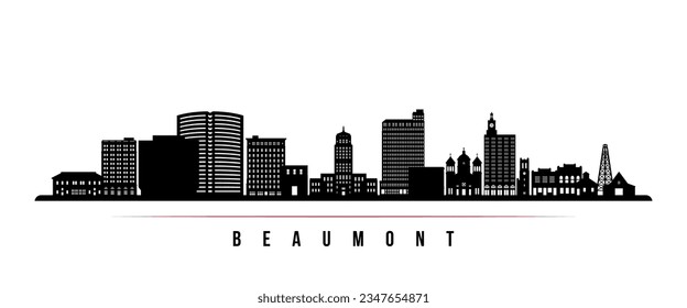 Beaumont skyline horizontal banner. Black and white silhouette of Beaumont, TX. Vector template for your design. 