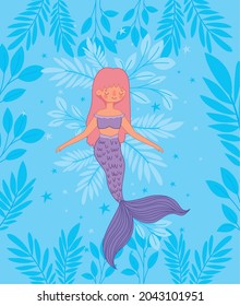 beauteous purple mermaid with platns