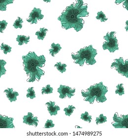 Beauteous Seamless pattern with flowers Dark moderate cyan color. Can be used for printing on packaging, bags, cups, laptop, box, etc. Pattern under the mask. Vector.