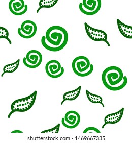 Beauteous Seamless pattern green foliage with swirl. Can be used for printing on packaging, bags, cups, laptop, box, etc. Pattern under the mask. Vector.