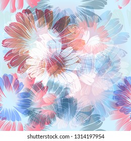 Beautfiul vector pattern with hand drawn flowers in abstract style