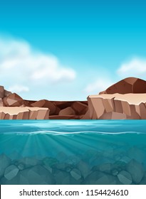 Beautful rock and water scene illustration