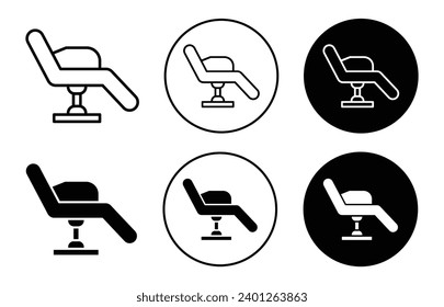 Beautician armchair icon. pedicure or manicure beauty cosmetic treatment sitting armchair for barber haircut or beauty spa saloon chair logo symbol. beautician therapy armchair seat vector sign