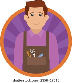 Beautician or barber Concept,  Tonsorium or cosmetologist Vector Round Icon Design, Professional uniform Symbol, Professional character occupations sign, Labor Day people Stock illustration