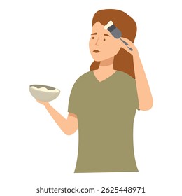 A esteticista está aplicando cuidadosamente uma máscara facial rejuvenescedora na pele de seu cliente usando um pincel