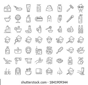 Beautician icons set. Outline set of beautician vector icons for web design isolated on white background