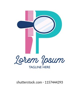 beautician logo with P alphabet and text space for your slogan / tagline, vector illustration