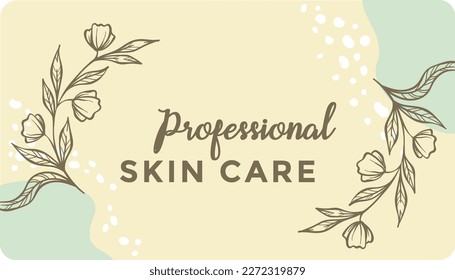 Beautician or makeup artist, professional skin care and treatment for men and women. Elegant design with flowers and calligraphy. Business card or advertisement of company. Vector in flat style