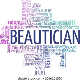 Beautician vector illustration word cloud isolated on white background.