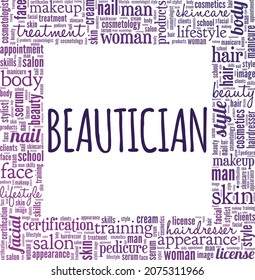 Beautician vector illustration word cloud isolated on white background.