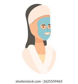 Beautician is wearing a blue cosmetic face mask and smiling while enjoying a spa treatment