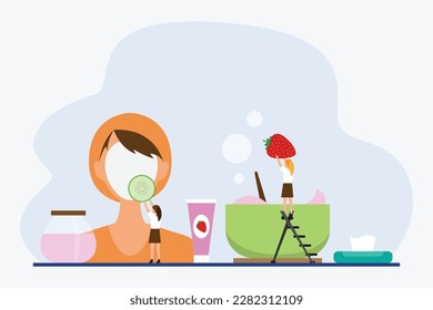 beauticians applying natural cucumber fruit on face 2d vector illustration concept for banner, website, illustration, landing page, flyer