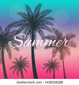 Beautifil Palm Tree Leaf  Silhouette Hello Summer Background Vector Illustration EPS10
