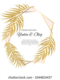 Beautifil Wedding Invitation with Palm Tree Leaf  Silhouette Vector Illustration EPS10