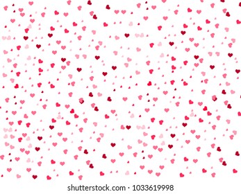 Beautifu Poster Confetti Hearts Falling on white background. Vector illustration.