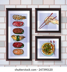 Beautifui hand drawn posters sushi for your design