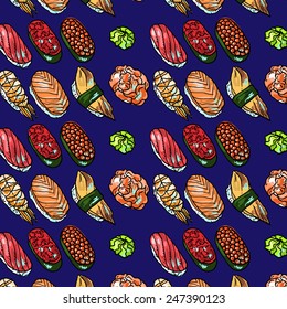 Beautifui hand drawn seamless pattern sushi for your design