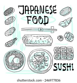 Beautifui hand drawn set of illustration japanese food for your design