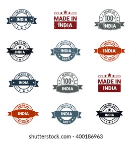Beautiful 12 Made in India Rubber Grunge Stamp Isolated On White Background.