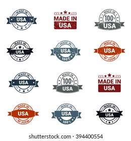 Beautiful 12 Made in USA Rubber Grunge Stamp Isolated On White Background.