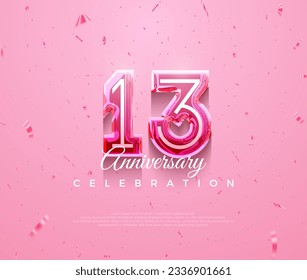 Hermoso diseño de celebración del 13° aniversario con color rosa femenino. Fondo vectorial premium para saludos y celebraciones.