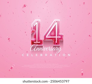 Beautiful 14th anniversary celebration design with feminine pink color. Premium vector background for greeting and celebration.