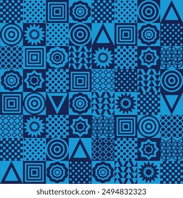 Beautiful  2 colours tile texture background pattern. simple indigo blue theme ceramic tile square design used for textiles, tiles..,