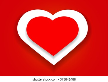 Beautiful 2 hearts shape with shadow on red background