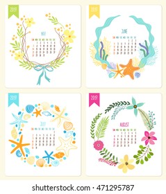 Beautiful 2017 calendar pages with hand drawn rustic floral wreathes and hand written font for your decoration