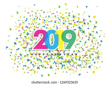 Beautiful 2019 new year text design. Greeting card celebration background colorful. Vector illustrations. Template design