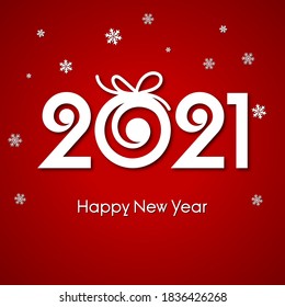 Beautiful 2021 Happy New Year text decorated with Xmas ball for New Year's celebrations.