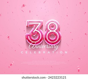 Beautiful 38th anniversary celebration design with feminine pink color. Premium vector background for greeting and celebration.