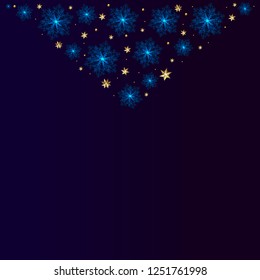 beautiful 3D background blue snowflakes and gold stars isolated on dark vector