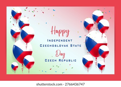 Beautiful 3D balloon flag card for Czech Republic Independent Czechoslovak State Day, showcasing national colors, perfect for patriotic celebrations, events and promotional use.