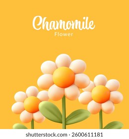 Beautiful 3D chamomile on a pink background. For advertising design concepts, packaging, and prints. Graphic, modern, blooming daisies. Vector illustration.