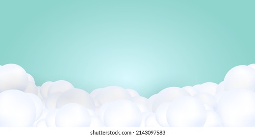 Hermosas nubes 3D sobre un fondo de menta. Espacio para texto. Plantilla de diseño de banner de venta, título, para diseño web, diseño infantil. Ilustración del vector