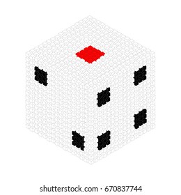 Beautiful 3D dice made from 16x16x16  tiny cubes.  Vector illustration icon isolated on white background.