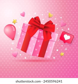 Beautiful 3d gift box concept for mother's day design. Realistic present template for Valentine's day or birthday greeting card. Vector illustration