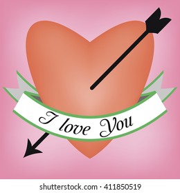 beautiful 3D heart pierced with an arrow and with calligraphic inscription - I love you for a design or print in vector