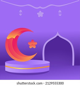 beautiful 3d ramadan design with mosque, lantern, moon, stars and podium background