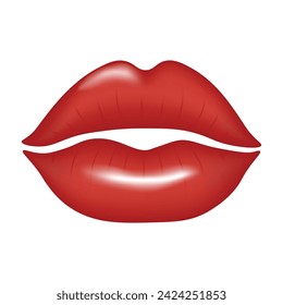 Hermosos labios brillantes rojos 3d aislados sobre un fondo transparente. Feliz Día de San Valentín o Día de la Mujer. Ilustración vectorial.