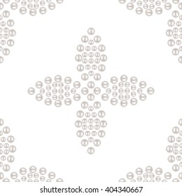 Beautiful 3D shiny natural White Pearl seamless pattern. Dotted petals and flowers. Wedding theme. Abstract Background. Vector Illustration. 
