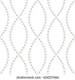 Beautiful 3D shiny natural White Pearl seamless pattern. Chain. Wedding theme. Abstract Background. Vector Illustration. 