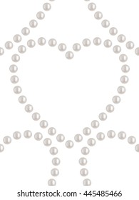 Beautiful 3D shiny natural White Pearl seamless pattern. Chains and hearts. Wedding theme. Valentines day symbolic. Abstract Background. Vector Illustration. 