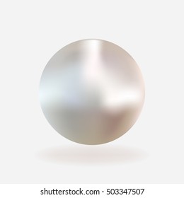 Beautiful 3D shiny natural white Pearl with light effects Vector Illustration. Isolated with shadow