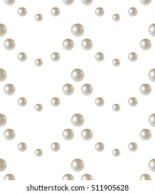 Beautiful 3D shiny natural White Pearl wavy seamless pattern. Waves. Garlands. Beads. Wedding theme. Abstract Background. Vector Illustration. 