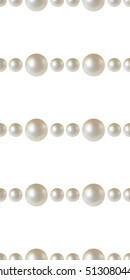 Beautiful 3D shiny natural White Pearl beads seamless pattern. Garlands. Wedding theme. Abstract Background. Vector Illustration. 